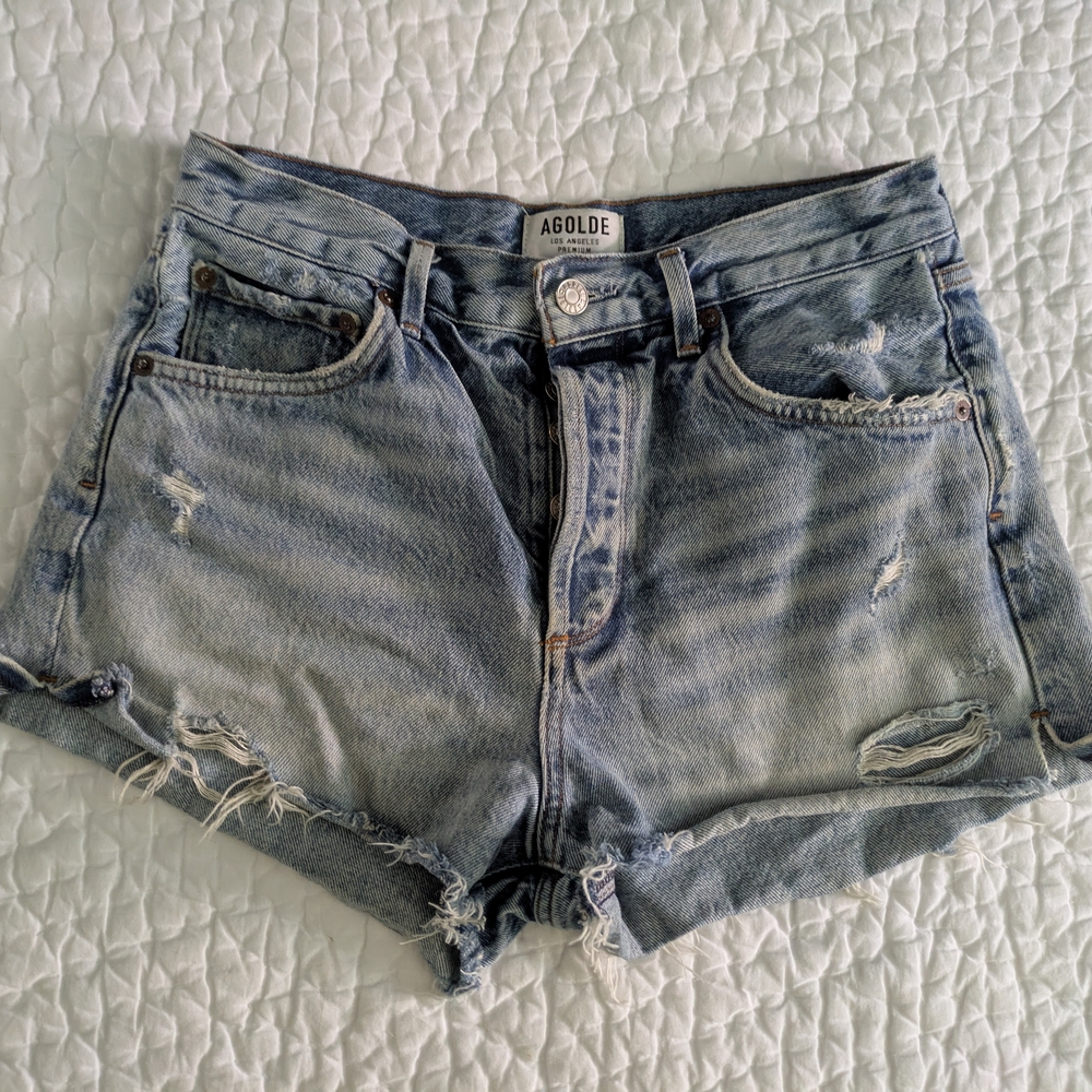 AGOLDE Women's Distressed Denim Shorts - Light Blue